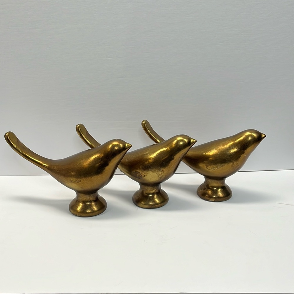 Kirkland’s Home Distressed Ceramic Bird Statues x3 Copper/Gold in Color